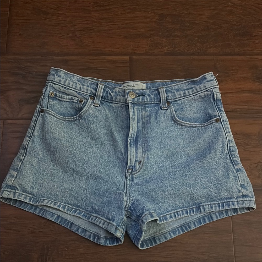 Abercrombie & Fitch Blue Jean Shorts with High-Waisted Design and Cut-Off Hem